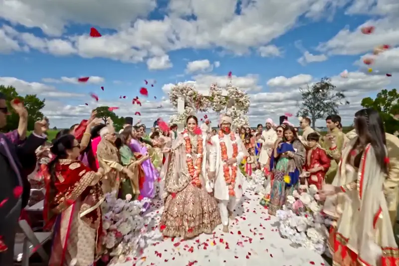Beachside destination wedding filmed from the air